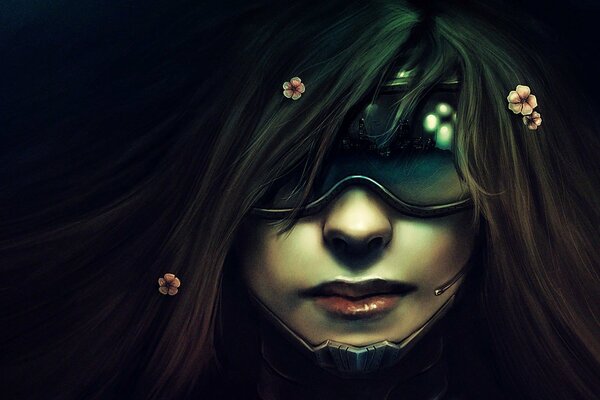 Cyberpunk. chica con gafas con el pelo largo