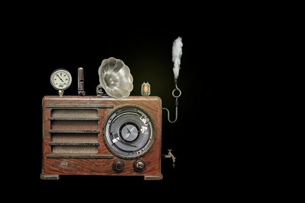 Radio antigua sobre fondo negro