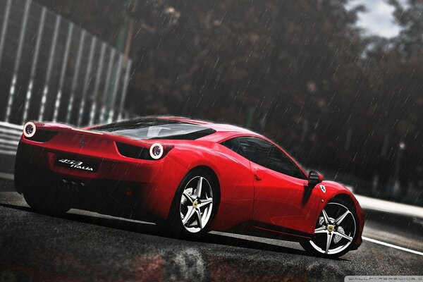 Ferrari rojo en pogdow nublado