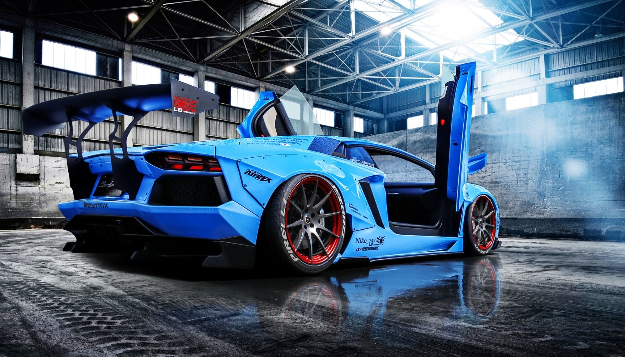 lamborghini aventador lp720-4 libertad paseo lb perfomance azul superdeportivo trasero puertas sol ancho