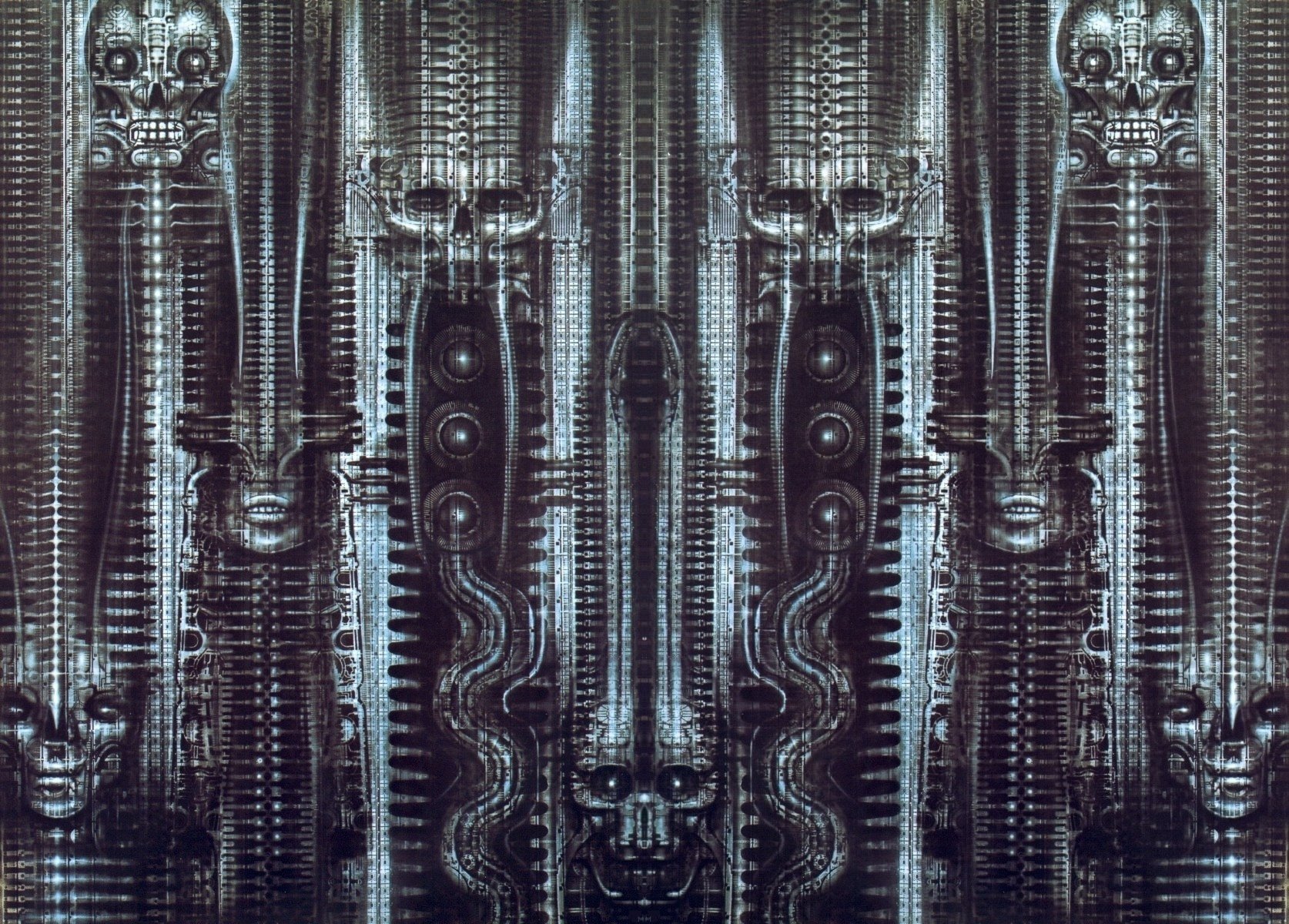monotonía biomecánica arte giger biomecánica industrial gris fondo oscuro patrón cráneo cara