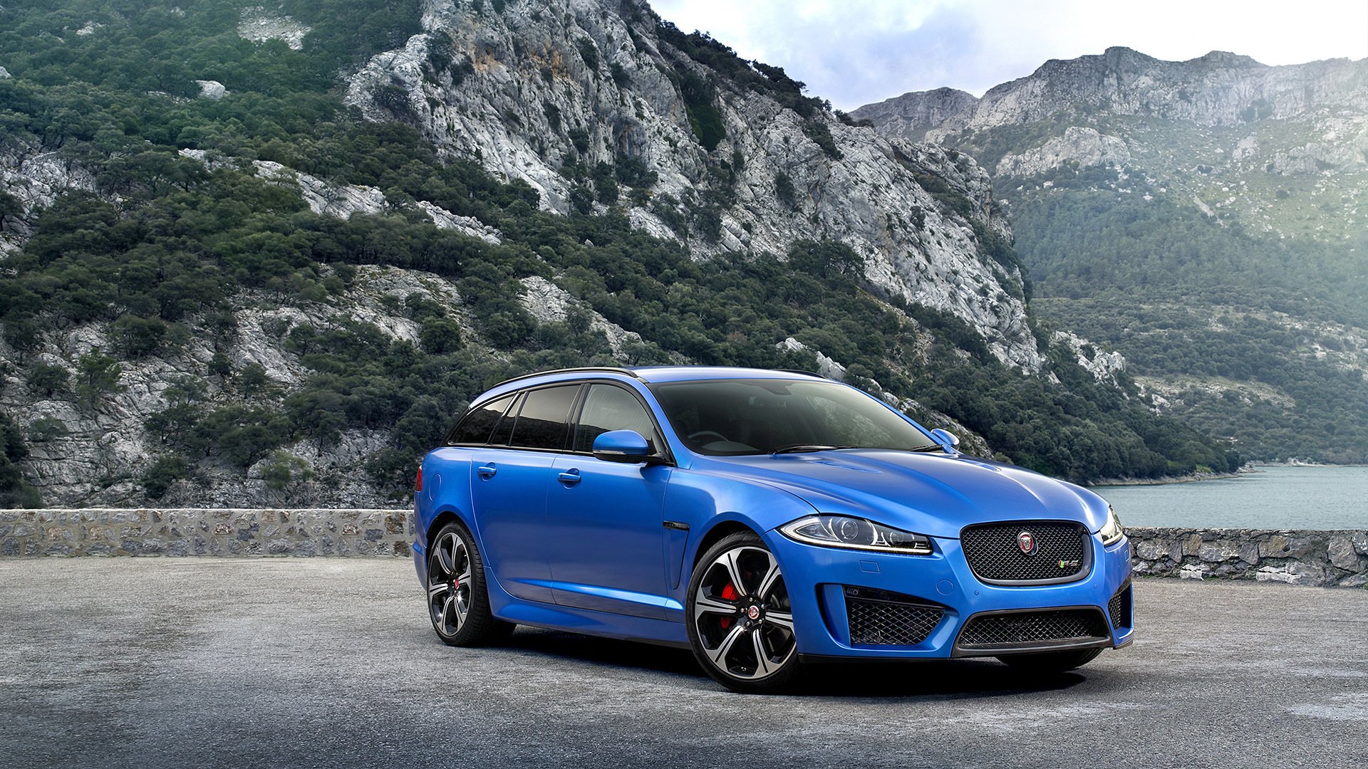 jaguar xfr-s coche 2015 azul coche jaguar montañas hermoso