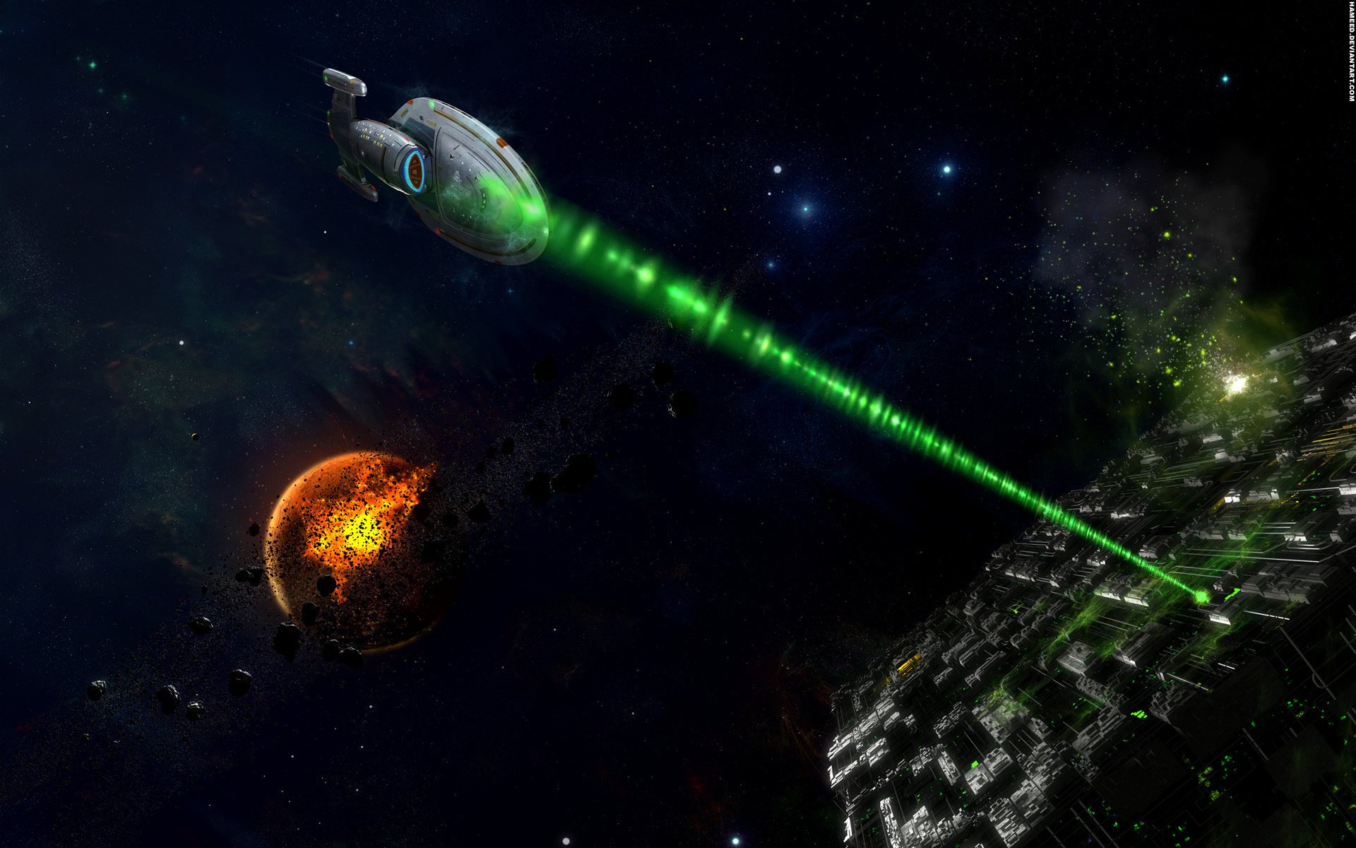 voyager borg borg star trek star trek voyager cubo ataque rayo asteroides estrellas espacio universo espacio exterior láser