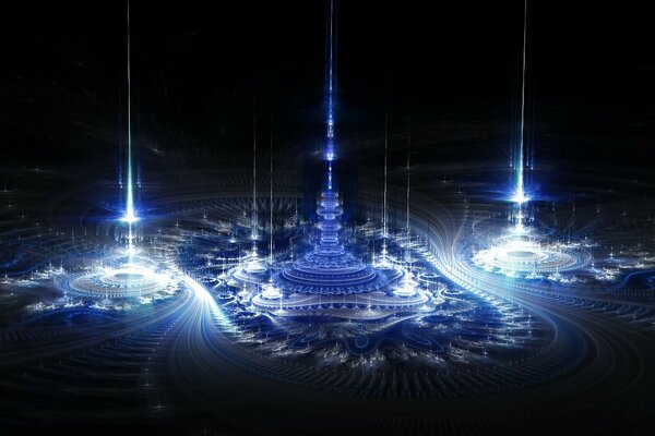 Fractales azules sobre fondo negro