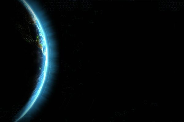 El resplandor del planeta tierra en una galaxia oscura