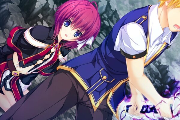 Chica y chico de anime armas