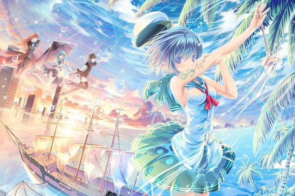 Chica con anime en una ciudad pintoresca