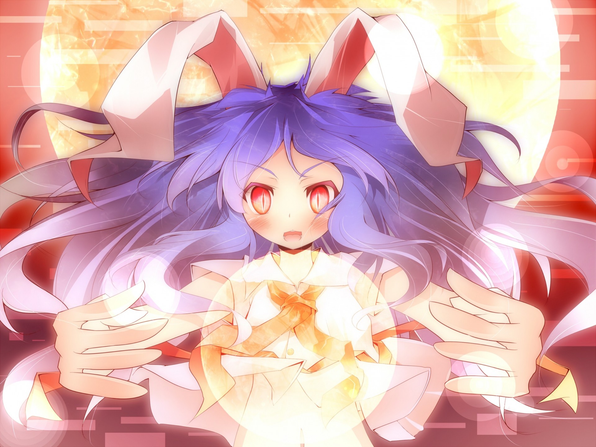 rubor ojos rojos pelo púrpura pelo largo colmillo luna bunnygirl orejas de animales