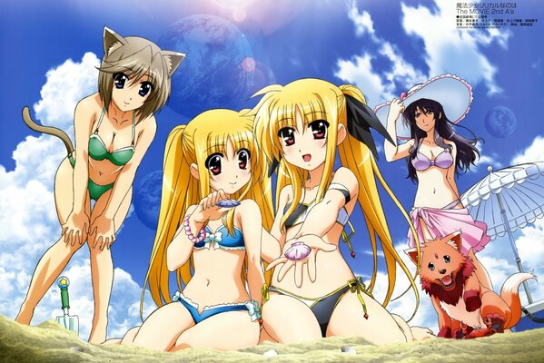 Chicas en trajes de baño en la playa
