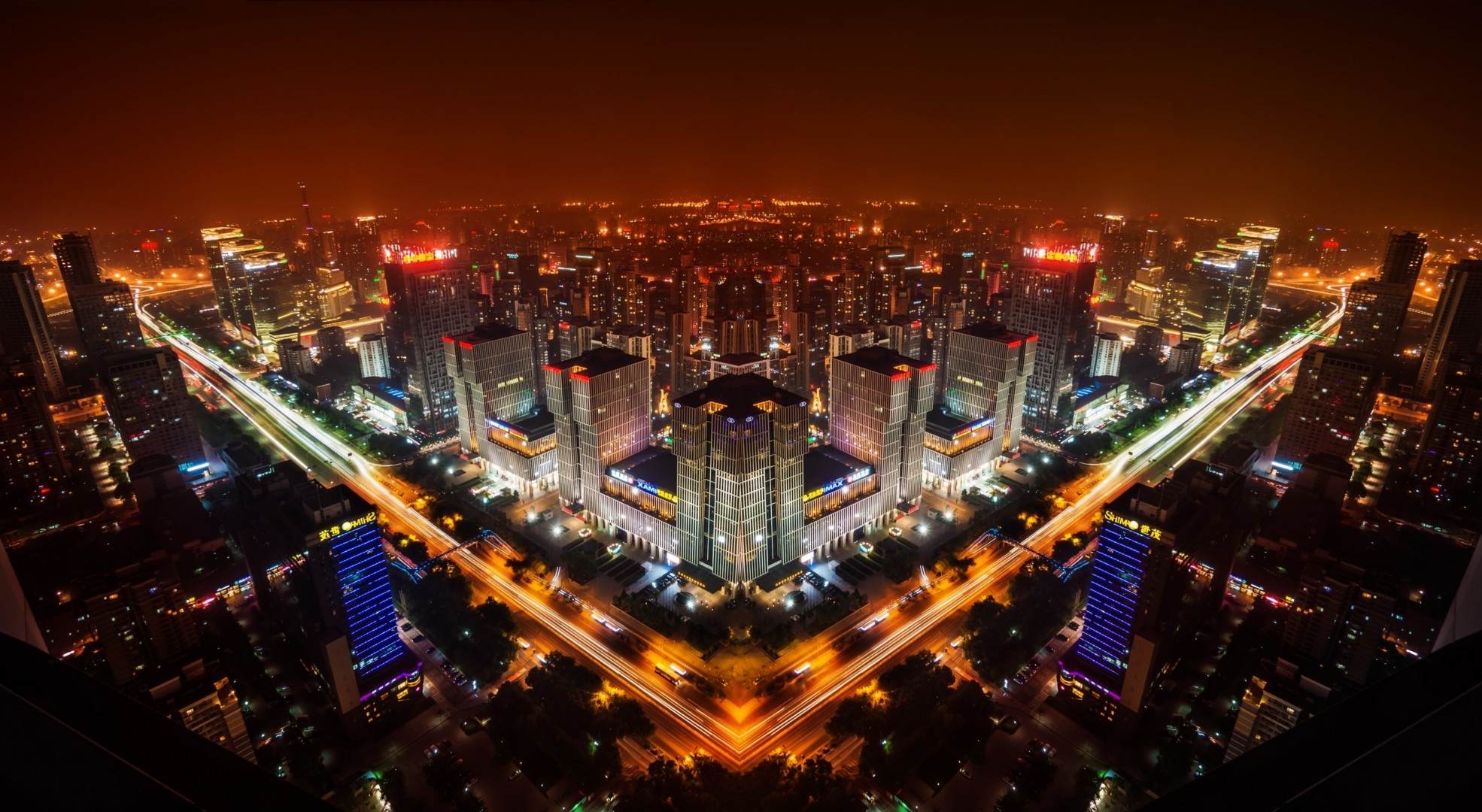 beijing china panorama ciudad nocturna