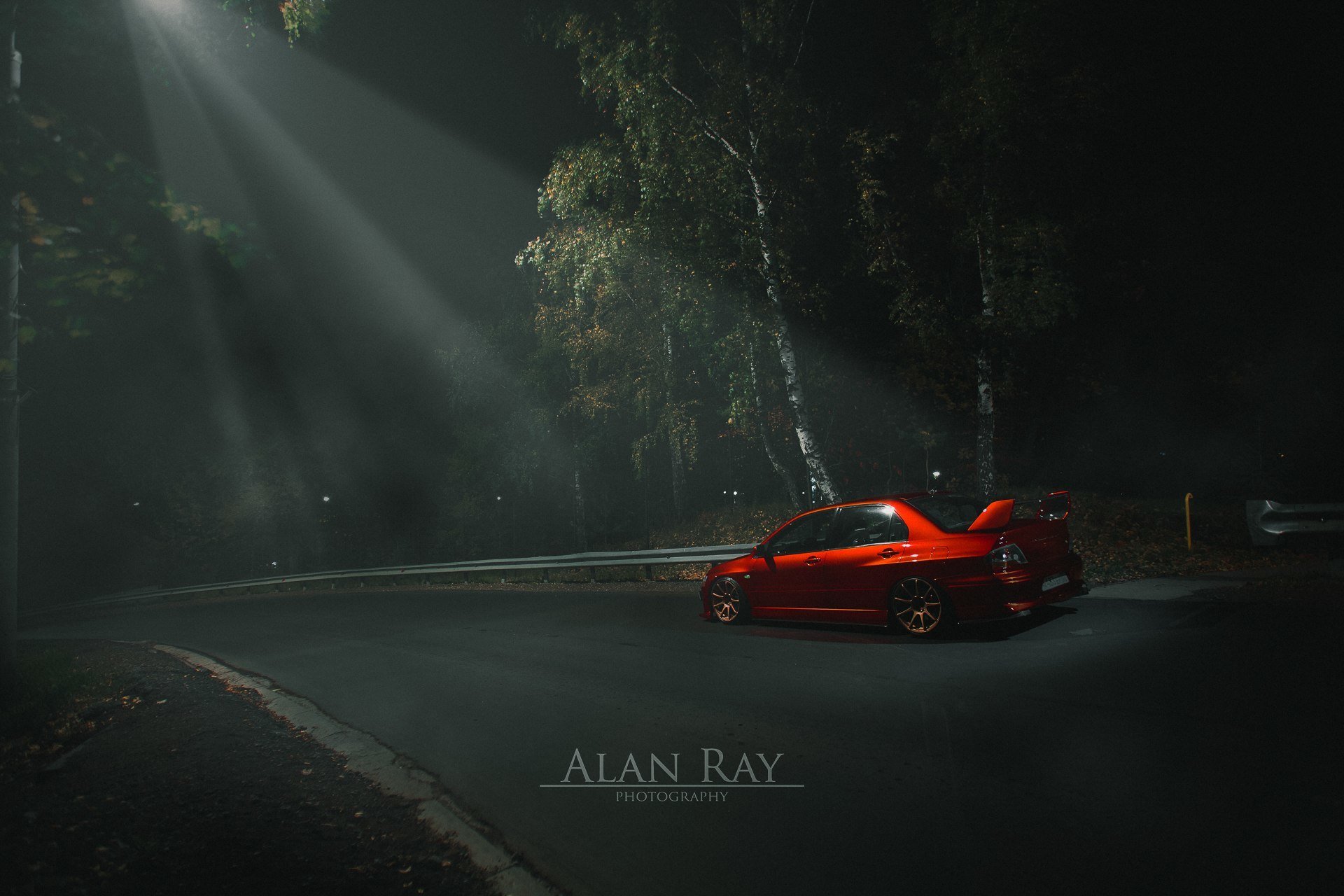 mitsubishi profesión evolución evo tuning potencia jdm japón rojo turbo luz bosque noche medianoche