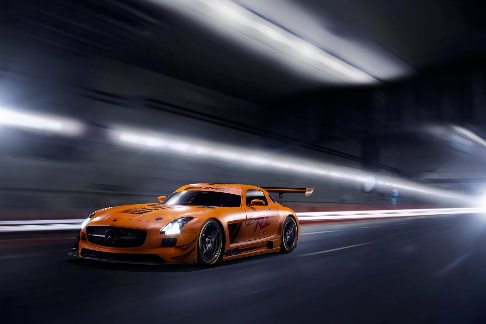 mercedes-benz sls gt3 amg naranja mercedes benz túnel