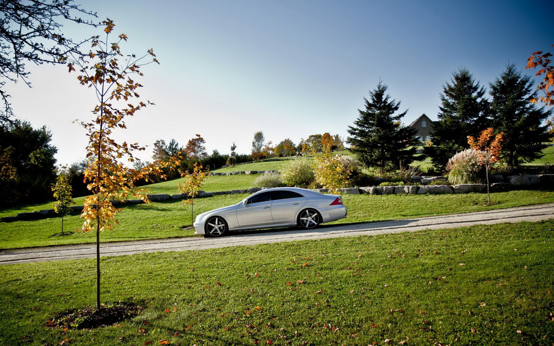 mercedes benz cls mercedes naturaleza paisaje coche carretera tuning