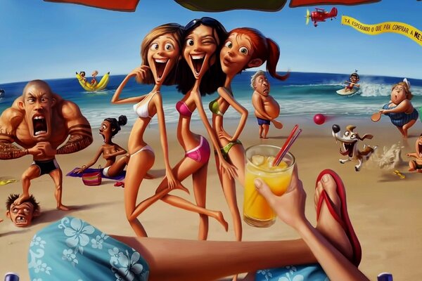 Chica de arte alegre en la playa