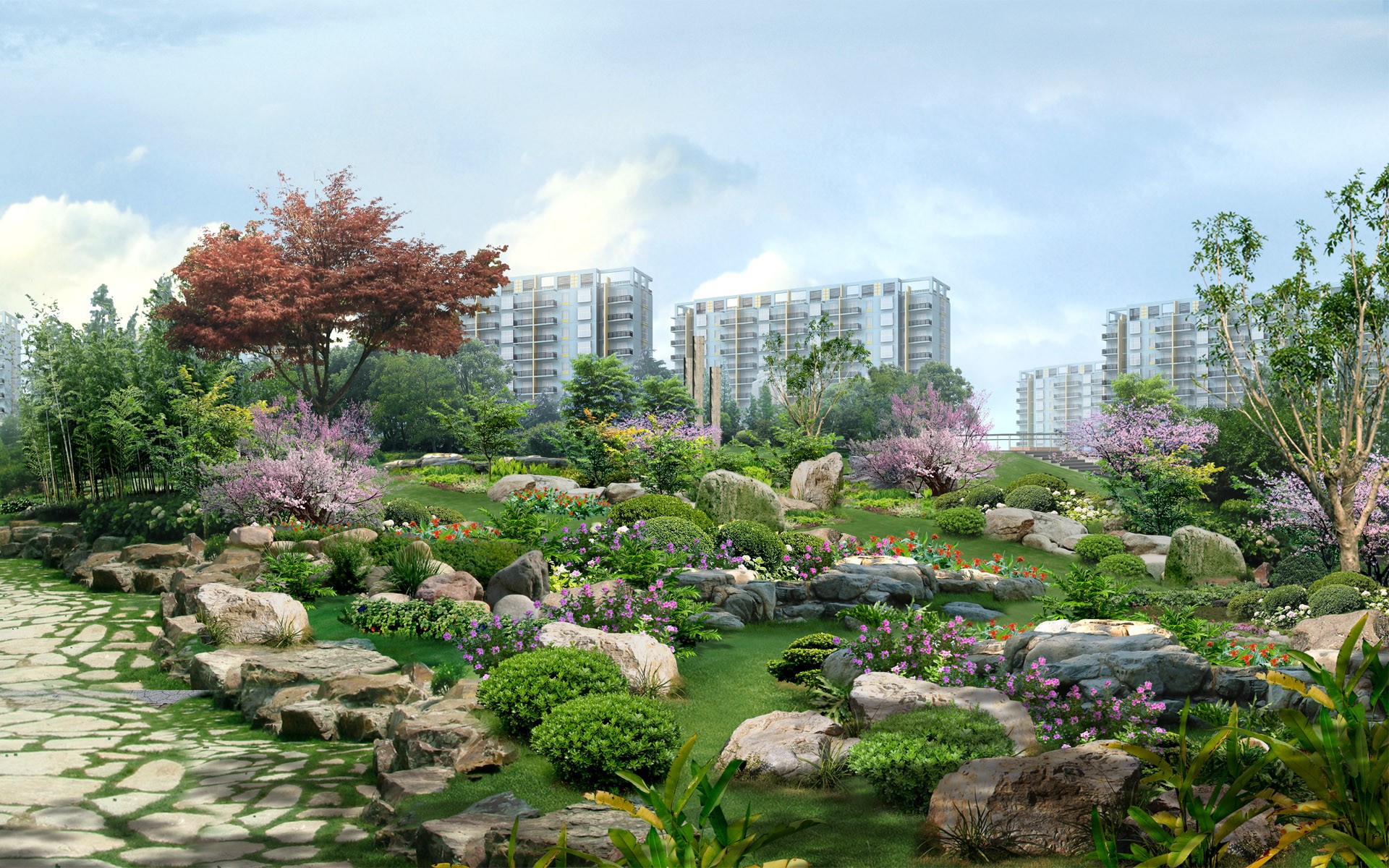 parque jardín camino ciudad