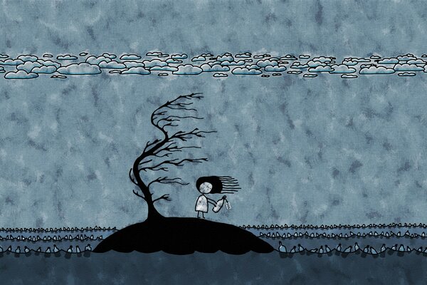 Niña triste en la isla
