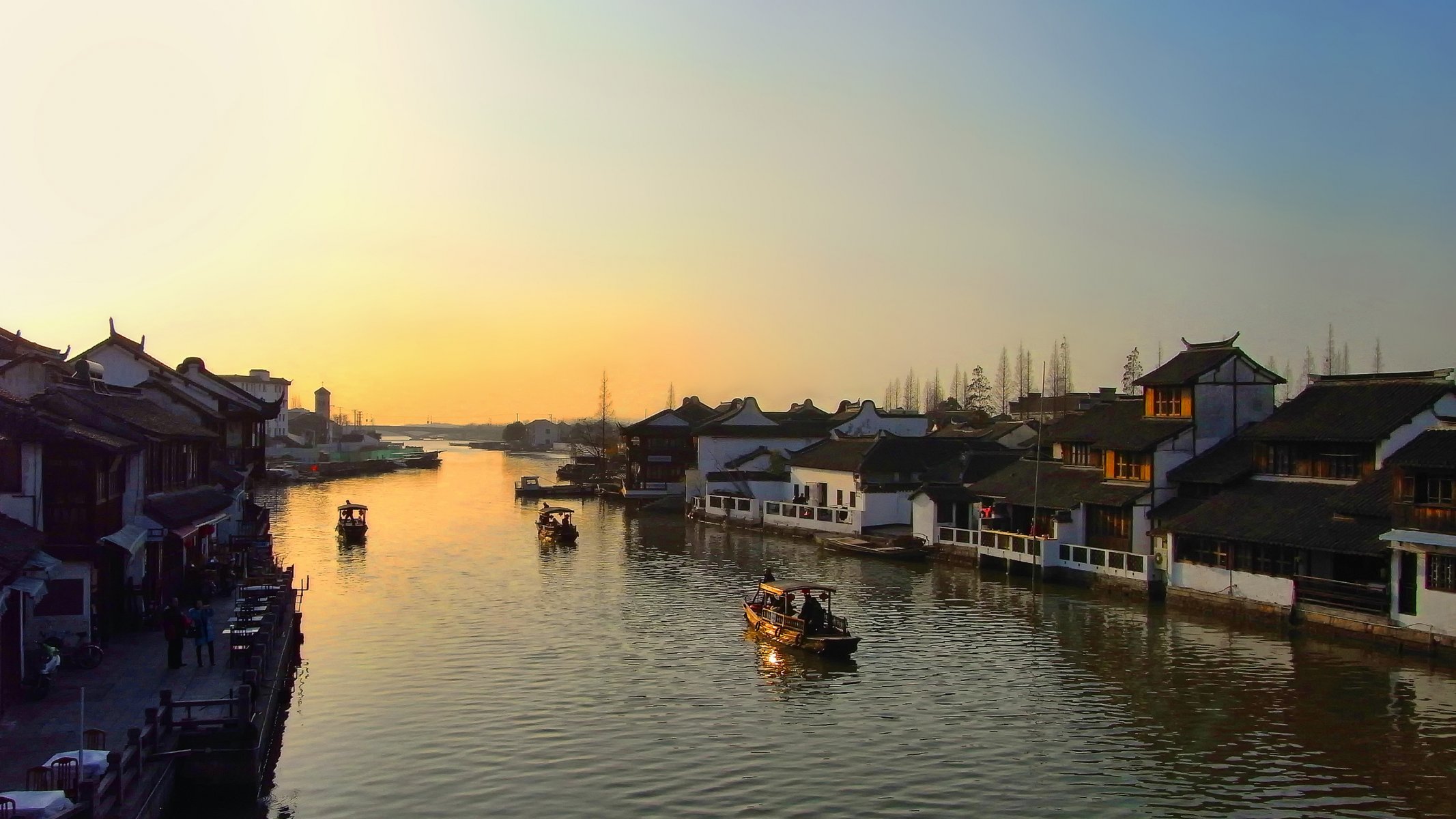 río amanecer casas de madera casas en el agua barcos de madera barcos chinos