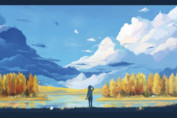 Hermosa chica. Bosque de otoño