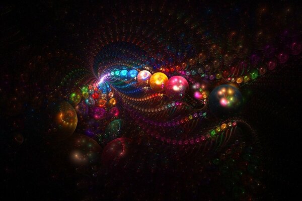 Ondas de cuentas de colores sobre un fondo oscuro