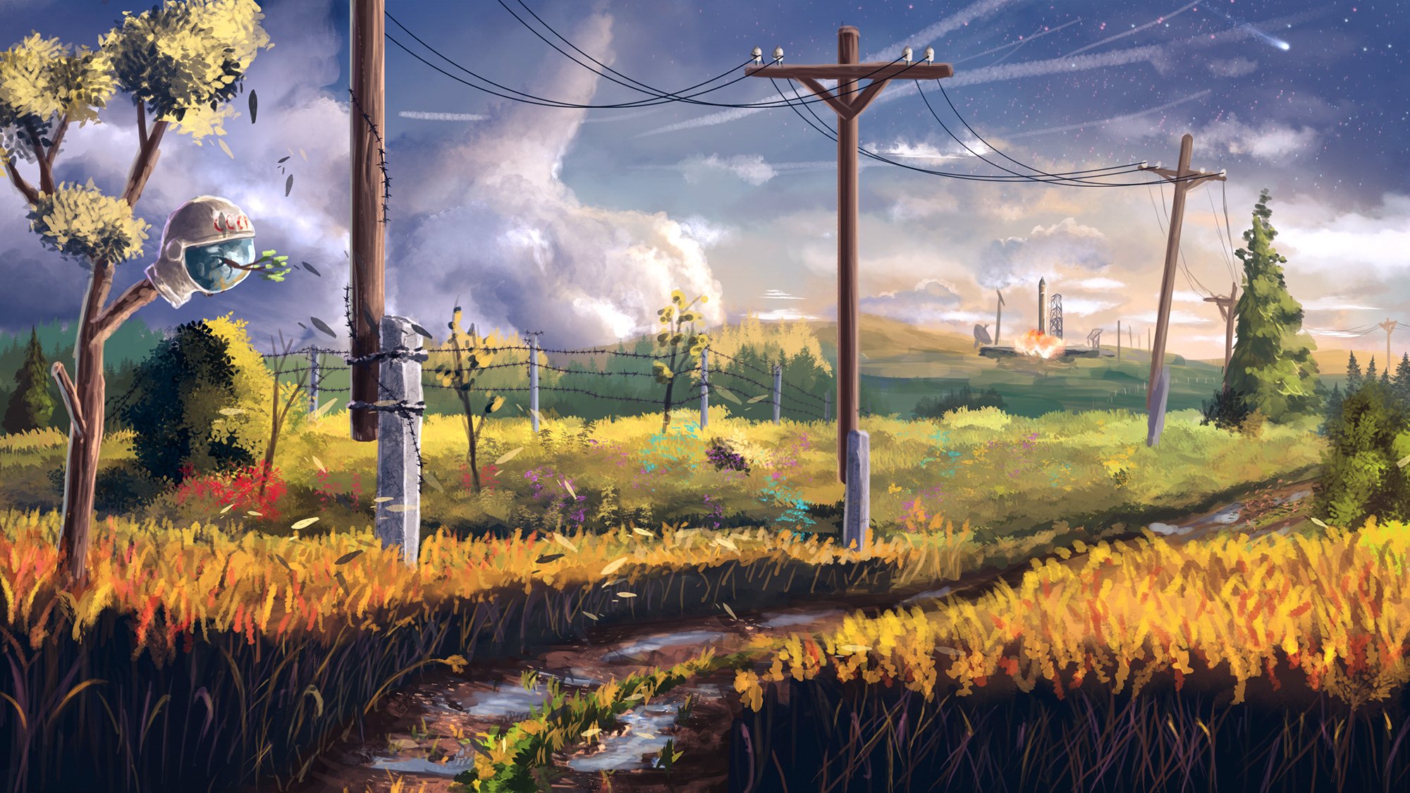 camino poste campo arte