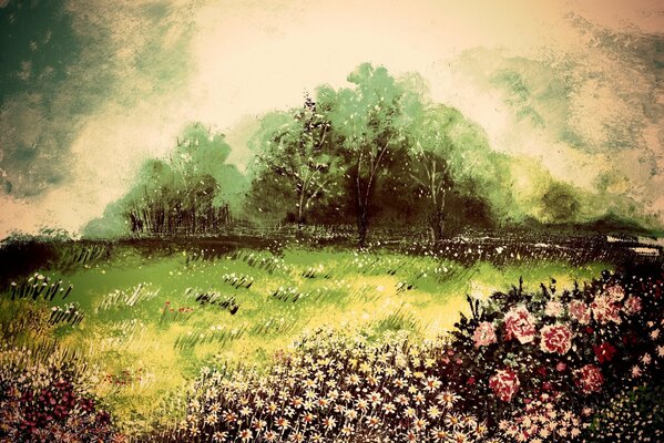 Arte-dibujo de árboles en el viento