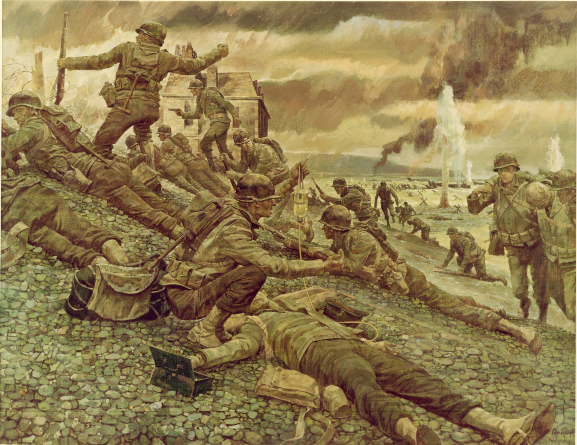 art normandía francia 6 de junio de 1944 desembarco aliado soldados armas equipo ww2 dibujo