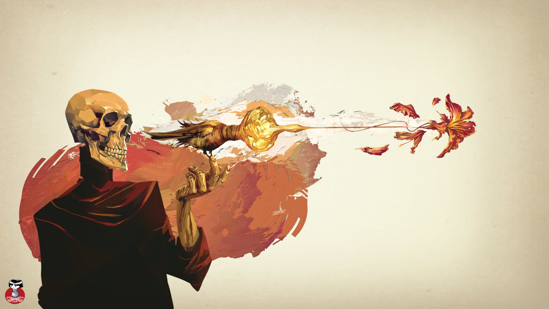 cráneo pájaro flor arte dibujo