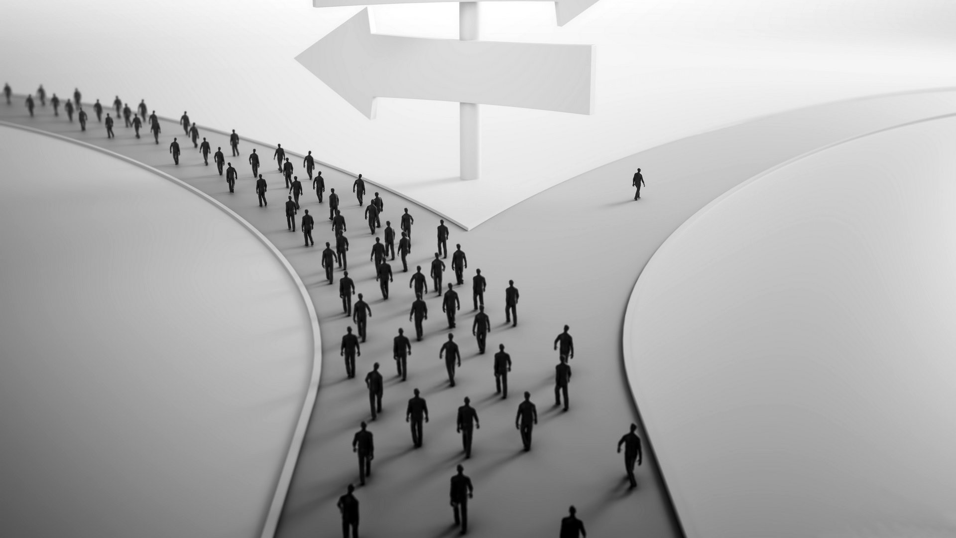 camino bifurcación indicador gente muchedumbre tráfico selección vuelta situación solución