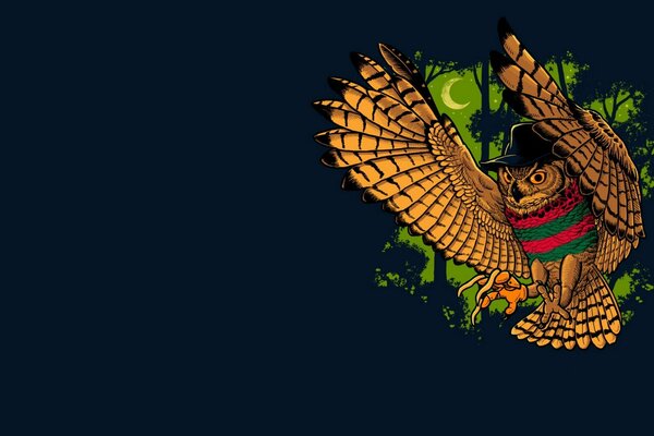 Búho sobre fondo negro en la noche