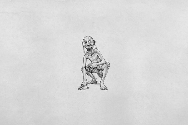 Gollum blanco y negro sobre fondo gris