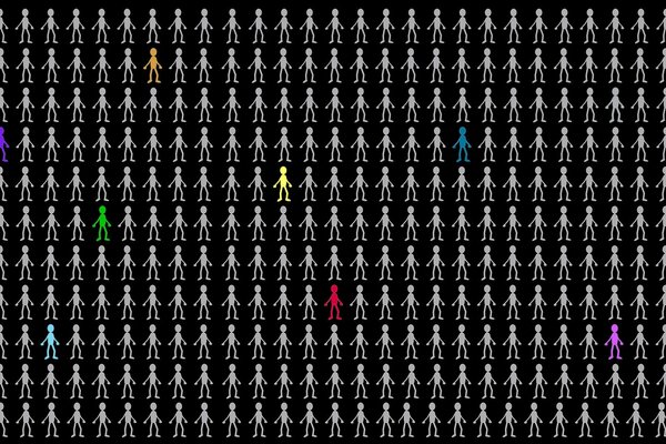 Varias figuras de personas de color entre las figuras blancas