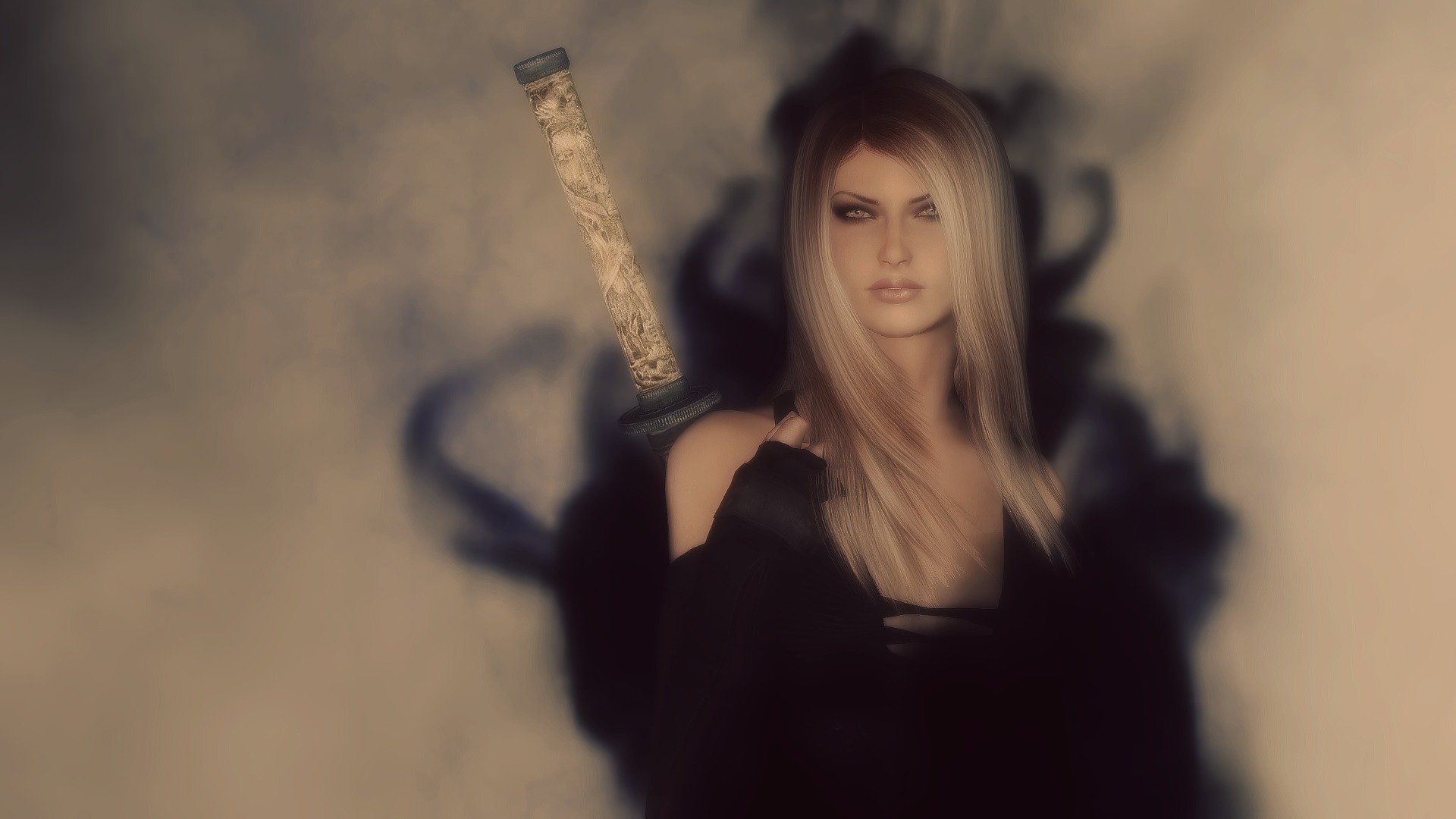 chica espada fondo representación