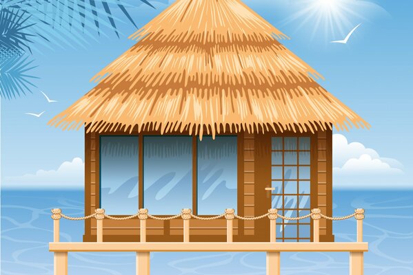 Relajarse bajo el sol en el mar en la casa