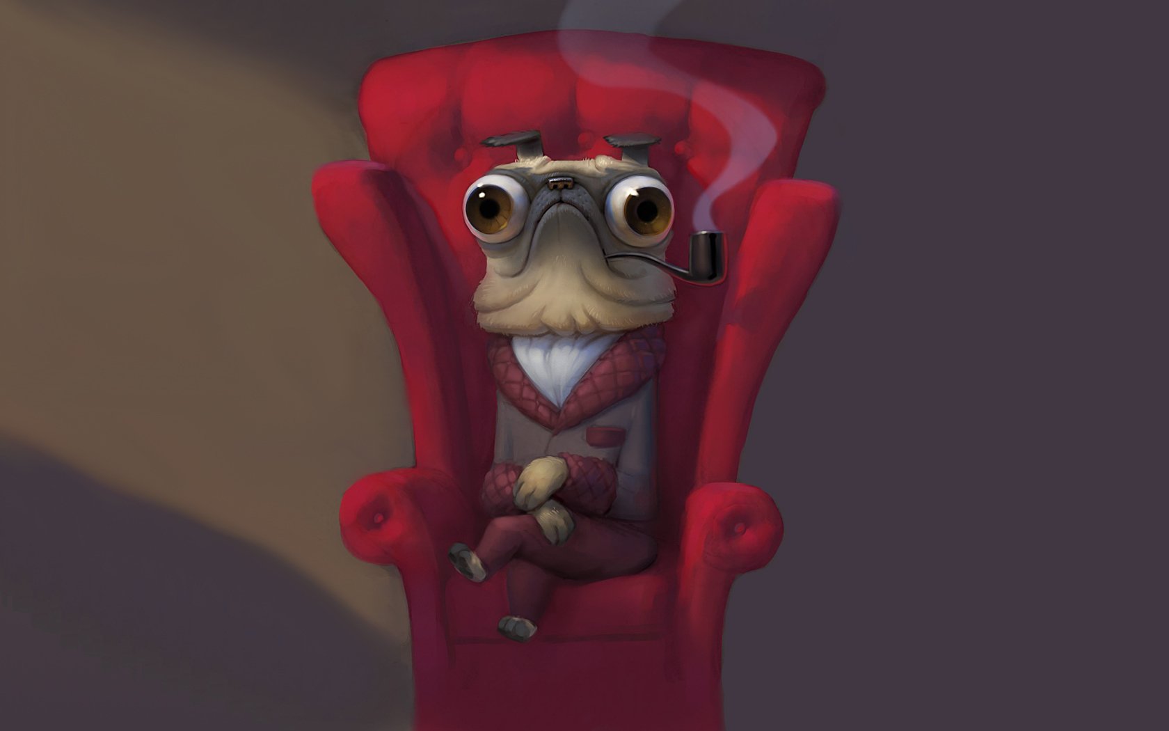 perro pipa fuma silla