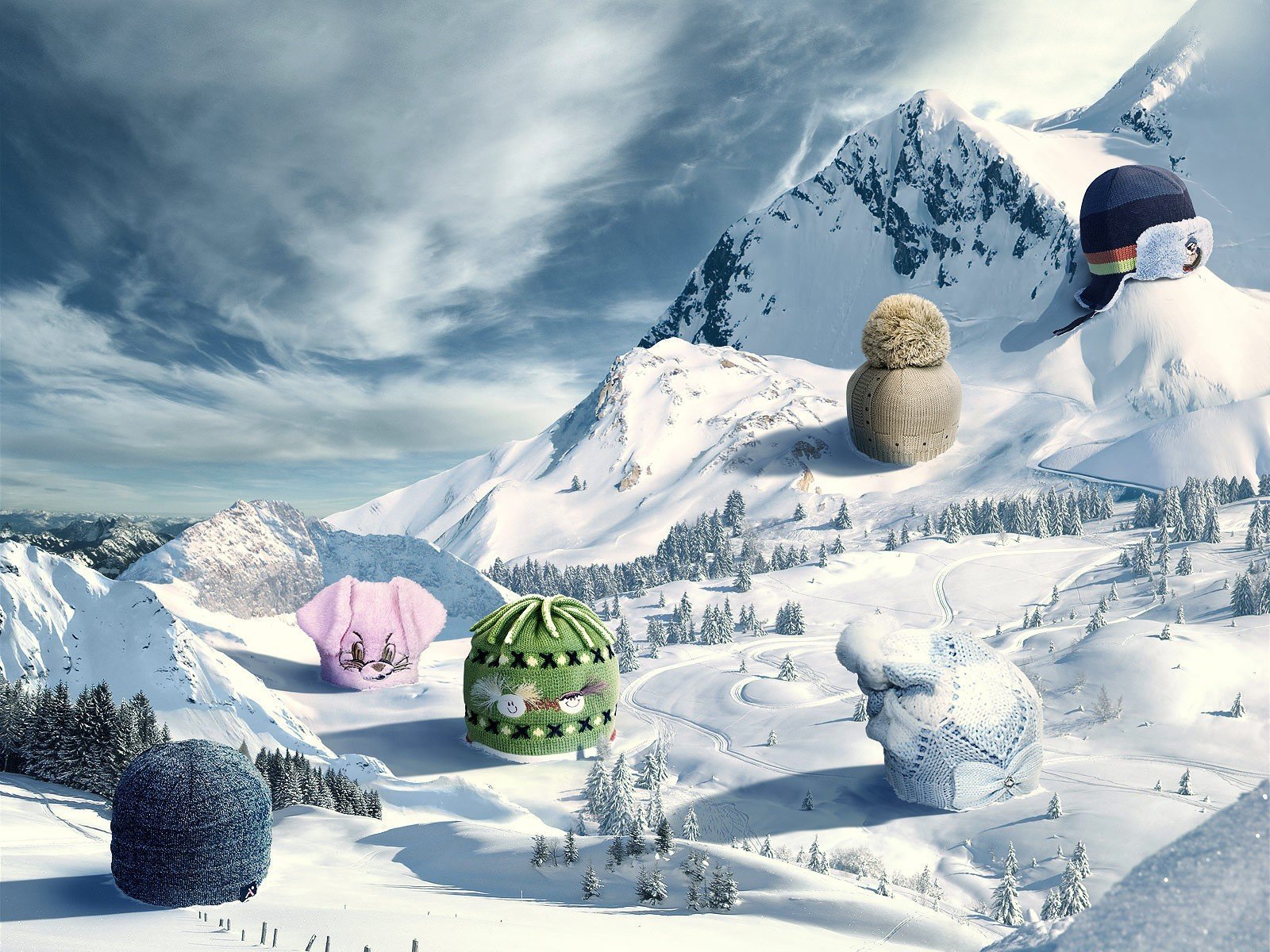 montañas nieve nubes sombreros