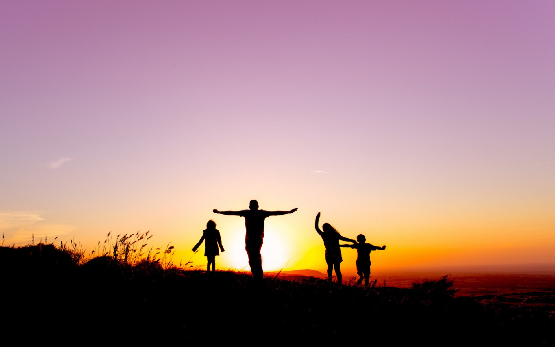 hol gente niños siluetas cielo amanecer puesta del sol