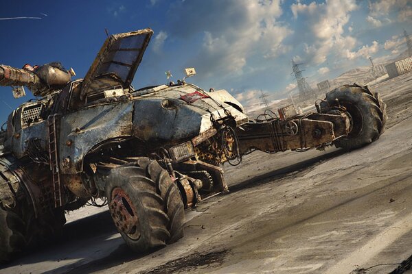 Coche futurista con armadura y cañón