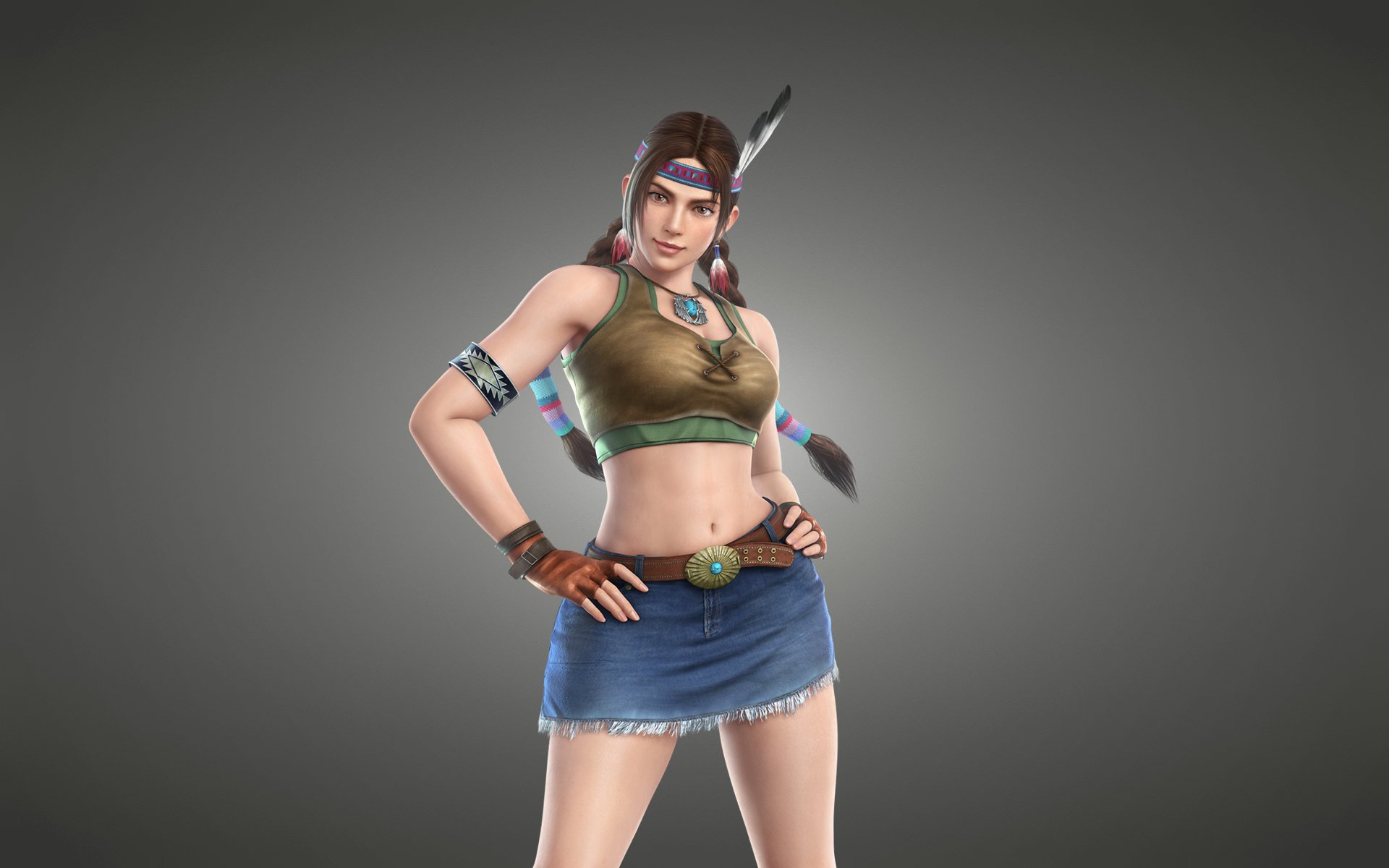 chica coletas indio indio tekken tekken fondo de luz plumas julia chang