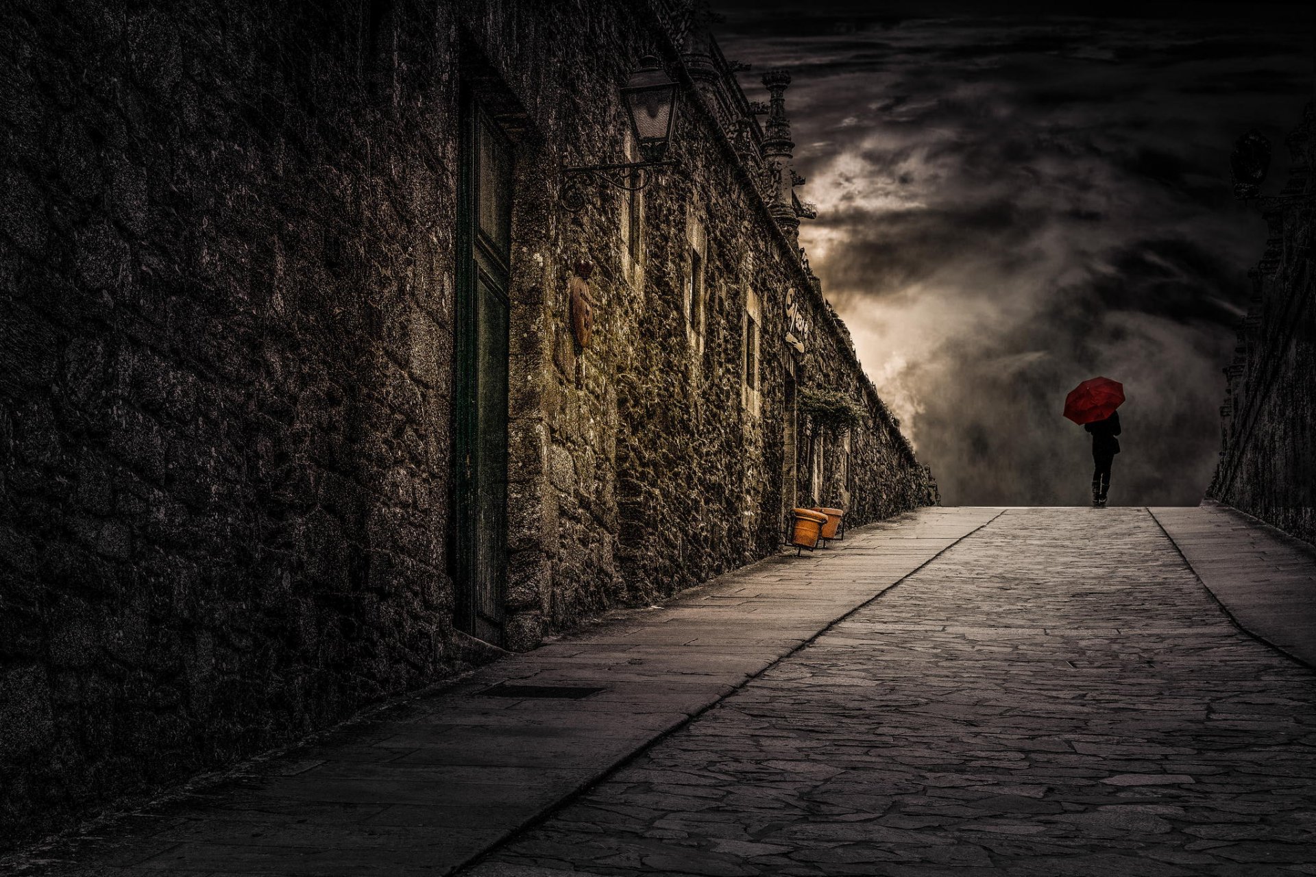 chica calle paraguas cielo