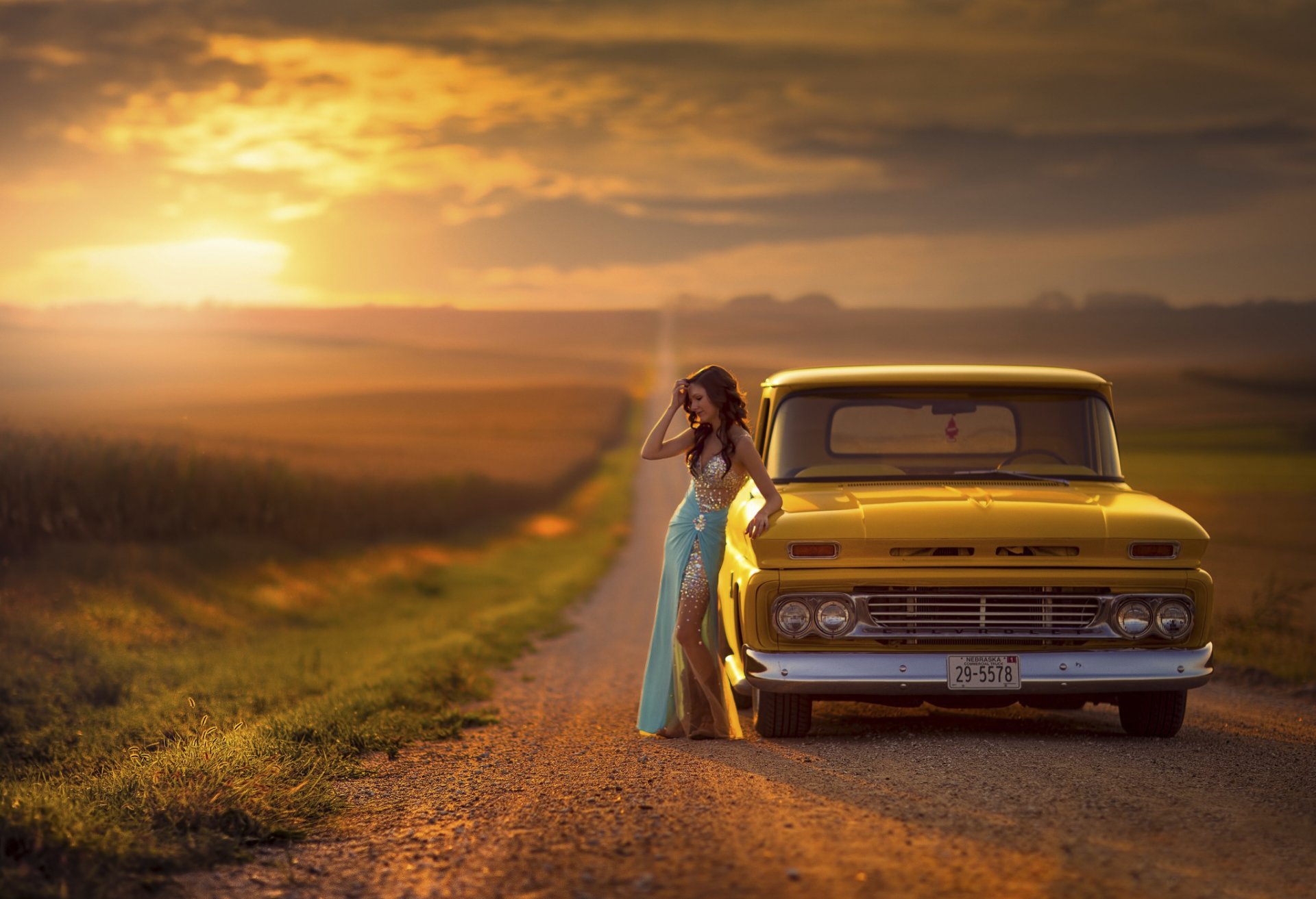 espacio carretera chica coche auto chevrolet