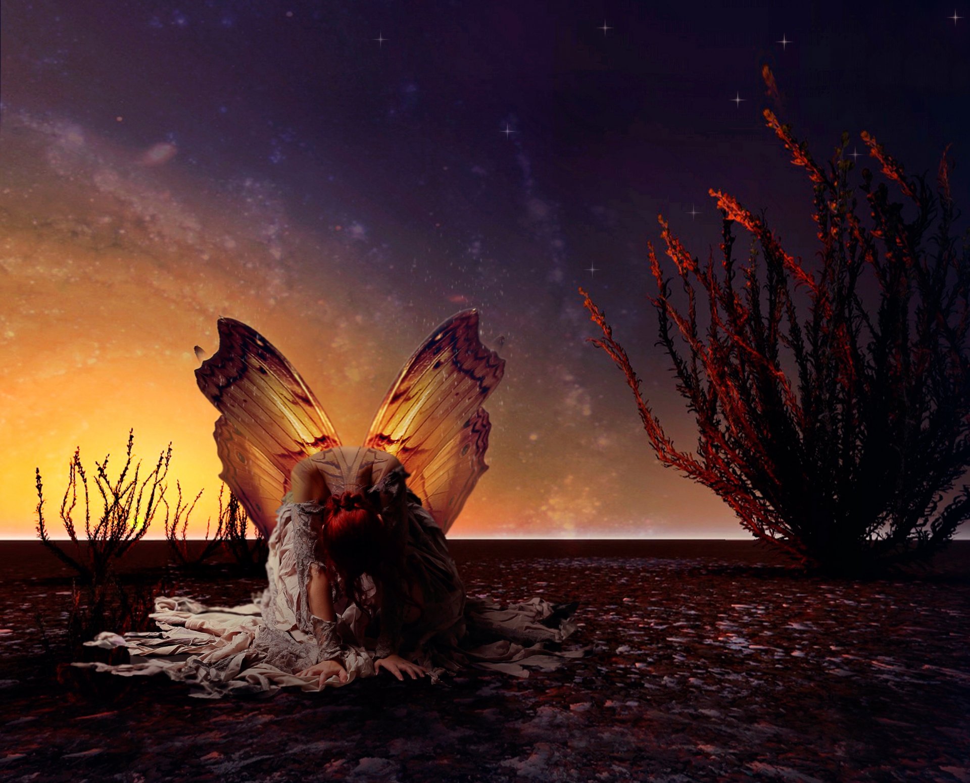 chica alas mariposa arte