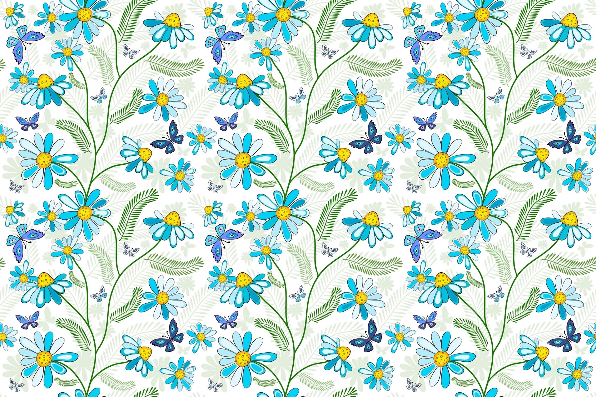 azul patrón flores mariposas