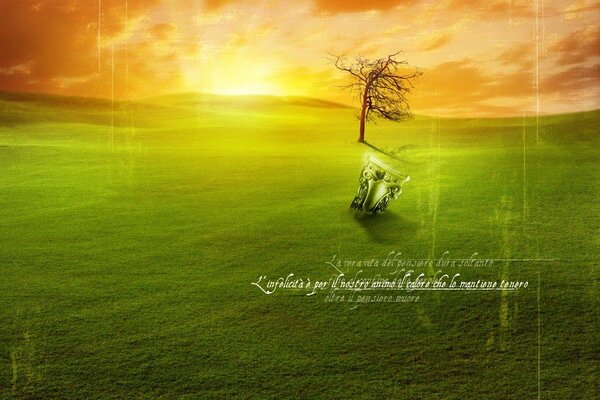 Arte del árbol sobre un fondo verde de fuego