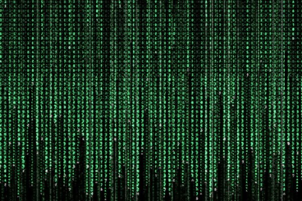 Matriz. Programador. Símbolos sobre fondo negro