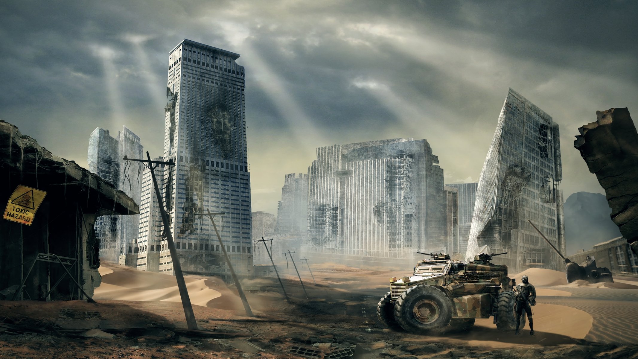 arte ciudad arena ruinas abandono post-apocalipsis máquina hombre armas línea de transmisión