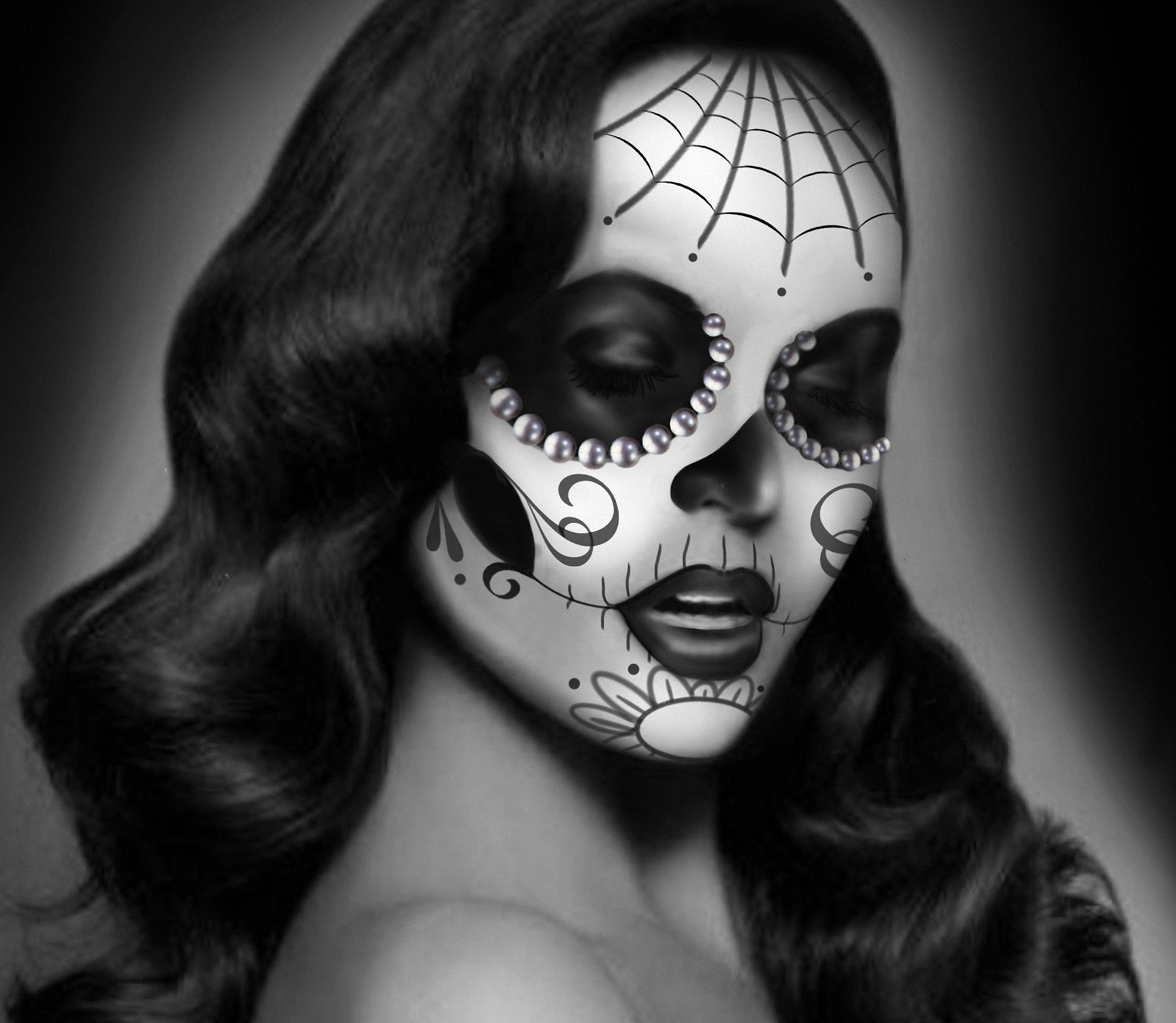 arte chica colorear blanco y negro monocromo pedrería tela de araña