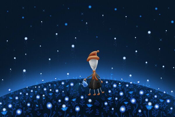 Un extraterrestre regando flores mágicas en Marte