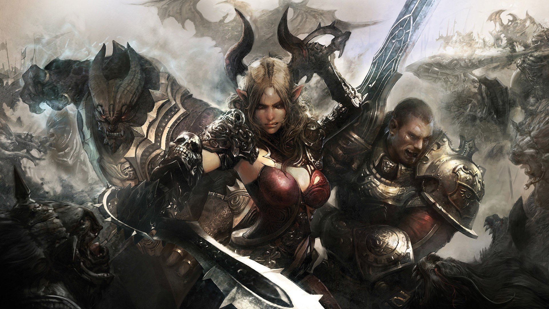 chica guerrero monstruos espada arma