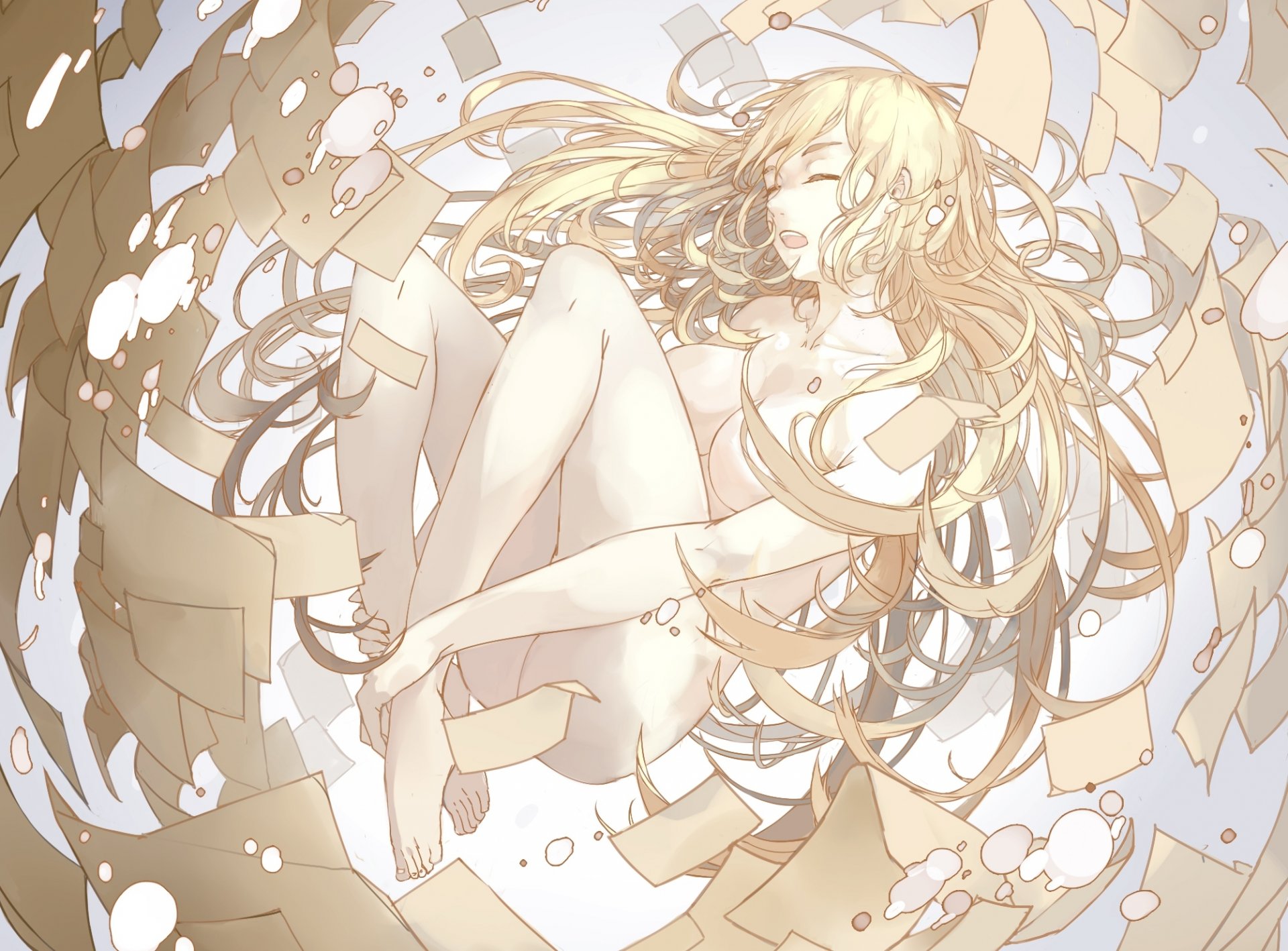 arte nueve chica desnudo anime papeles pechos