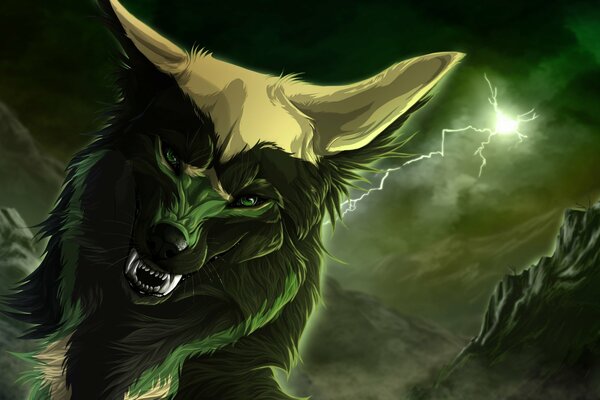 Lobo estilo anime con colmillos